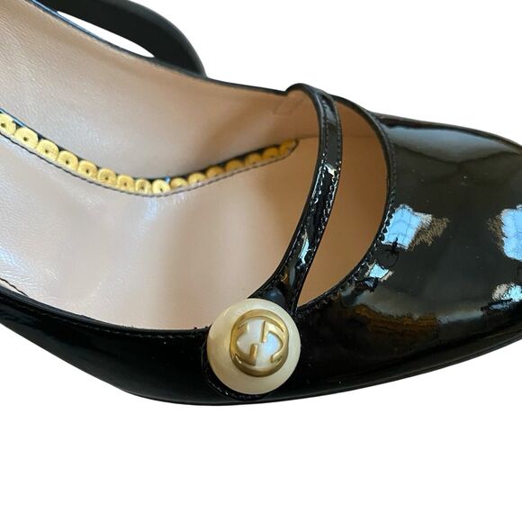 Gucci Vernice Pearl Arielle Mary Jane Pumps US 9.5 EU 39.5 Black Leather NEW - Picture 9 of 15